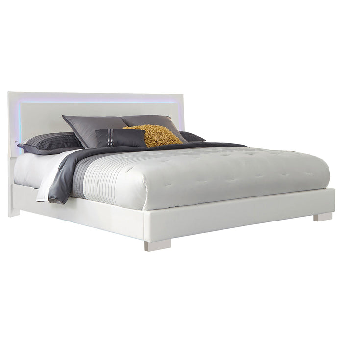 Felicity Eastern King Panel Bed with LED Lighting Glossy White image