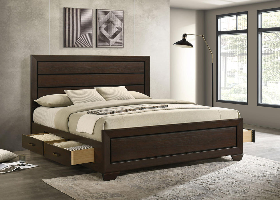 Kauffman California King, Eastren king, & Queen Storage Bed Dark Cocoa