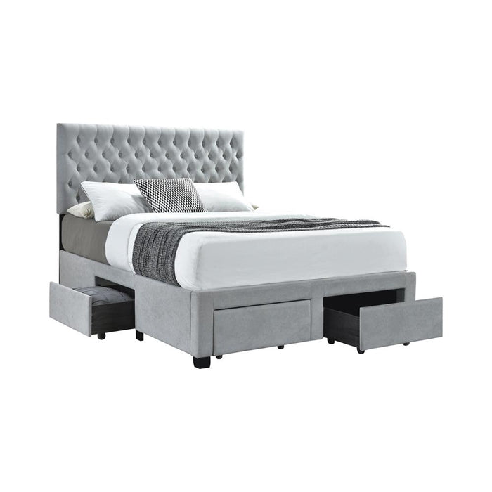 Soledad Eastern King 4-drawer Button Tufted Storage Bed Light Grey image