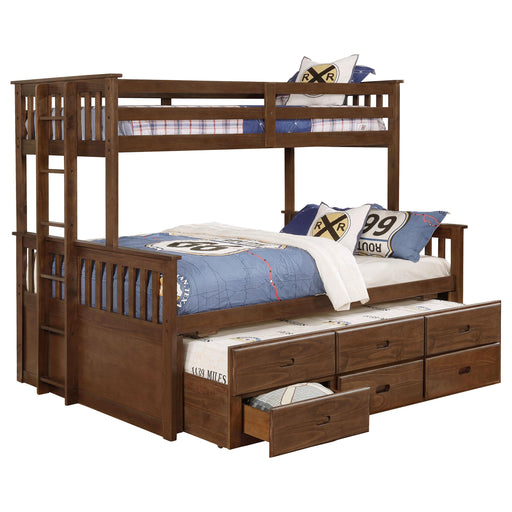 Atkin Twin Extra Long over Queen 3-drawer Bunk Bed Weathered Walnut image