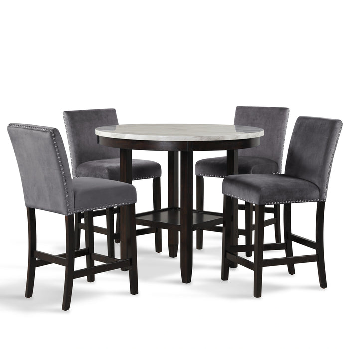 Celeste 42" Round Counter Table-Espresso/Faux Marble