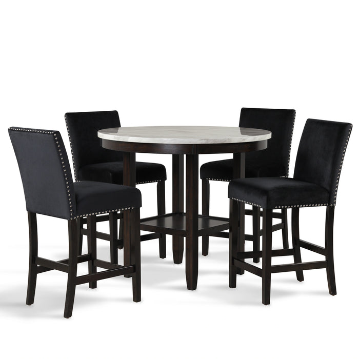 Celeste 42" Round Counter Table-Espresso/Faux Marble