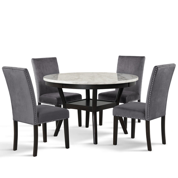Celeste 48" Round Dining Table-Espresso/Faux Marble