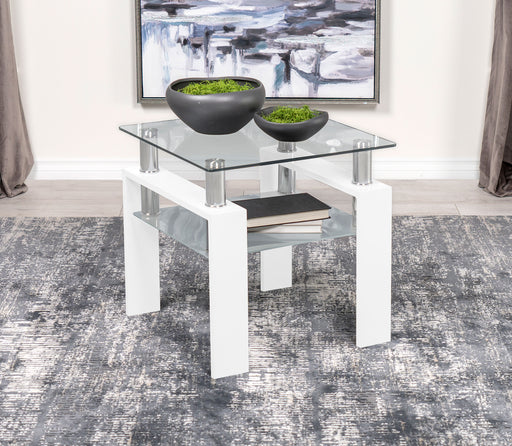 Dyer Square Glass Top End Table With Shelf White image