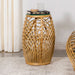 Dahlia Round Glass Top Woven Rattan End Table Natural Brown image