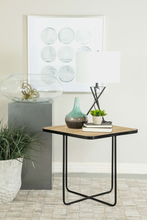 Elyna Square Accent Table Travertine and Black image