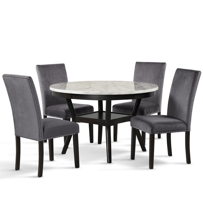 Celeste 48" Round Dining Table-Espresso/Faux Marble