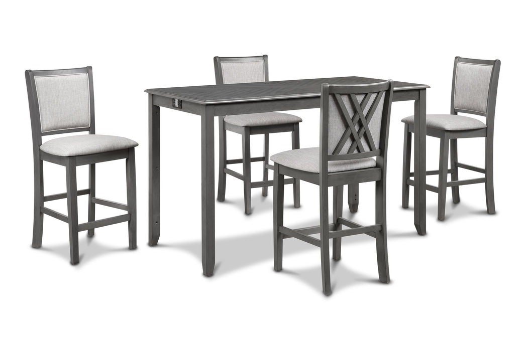 Amy 5 Pc 60" Counter Storage Table+Chairs-Gray