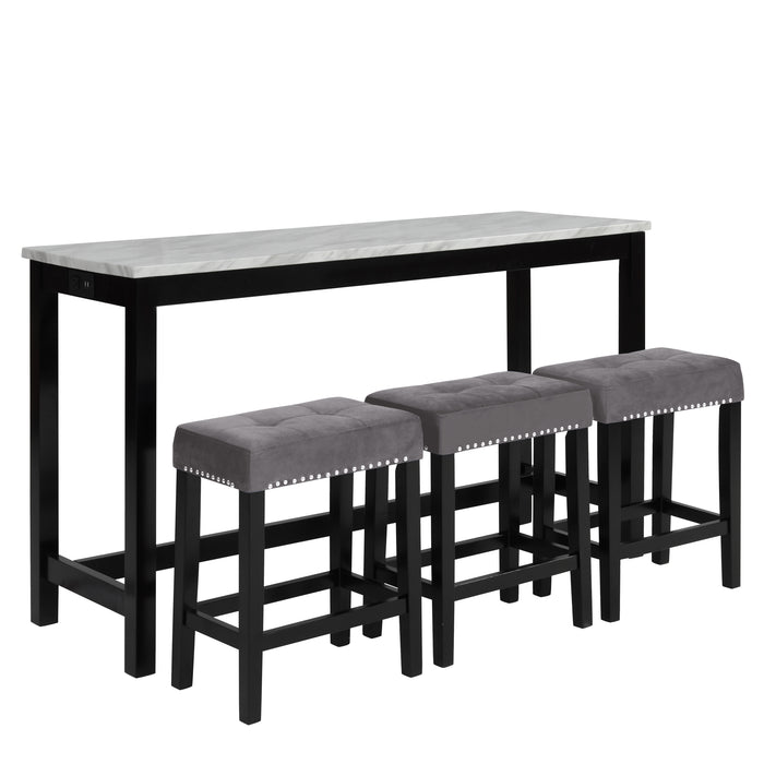 Celeste Theater Bar Table W/ 3 Stools-Gray
