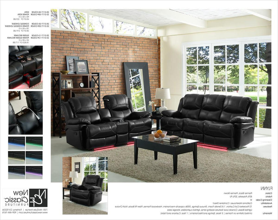 New Classic Flynn Power Console Loveseat (Lights) in Premier Black