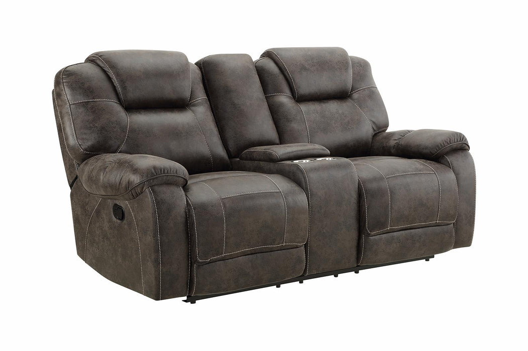 New Classic Furniture Anton Dual Recliner Console Loveseat with Power Footrest in Chocolate
