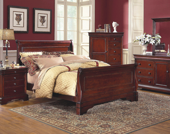 New Classic Versaille Eastern King Sleigh Bed in Bordeaux