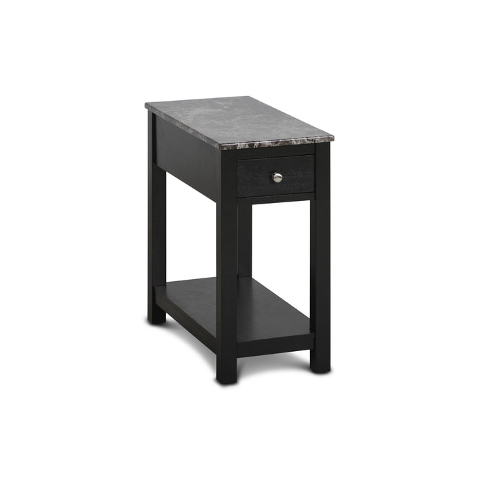 NOAH END TABLE WITH DRAWER-BLACK W/ FAUX MARBLE TOP