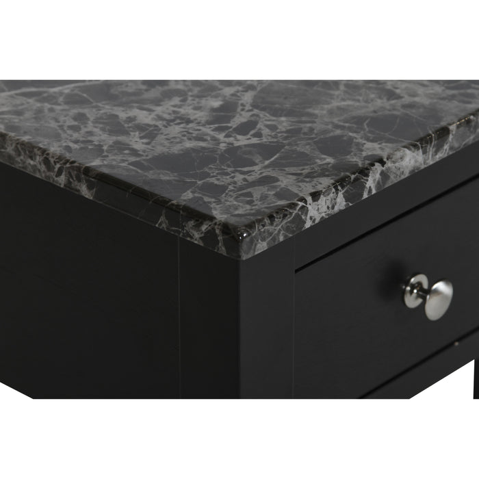 NOAH END TABLE WITH DRAWER-BLACK W/ FAUX MARBLE TOP