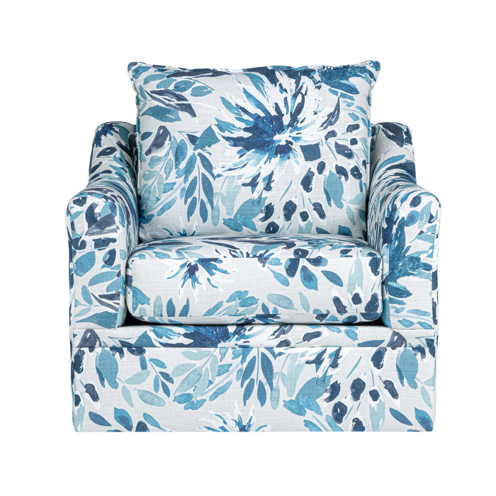 Sylvie Swivel Chair-Blue And White Print
