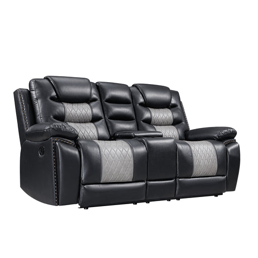 Nikko Console Loveseat W/ Dual Recliners-Black/Gray