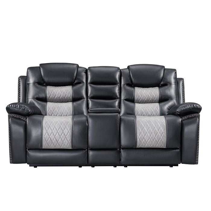 Nikko Console Loveseat W/ Dual Recliners-Black/Gray
