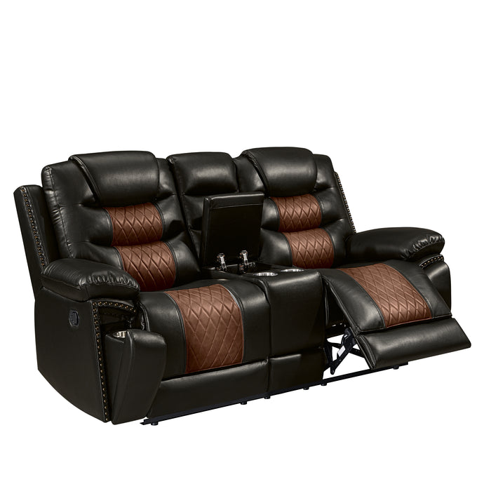 Nikko Console Loveseat W/ Dual Recliners-Brown